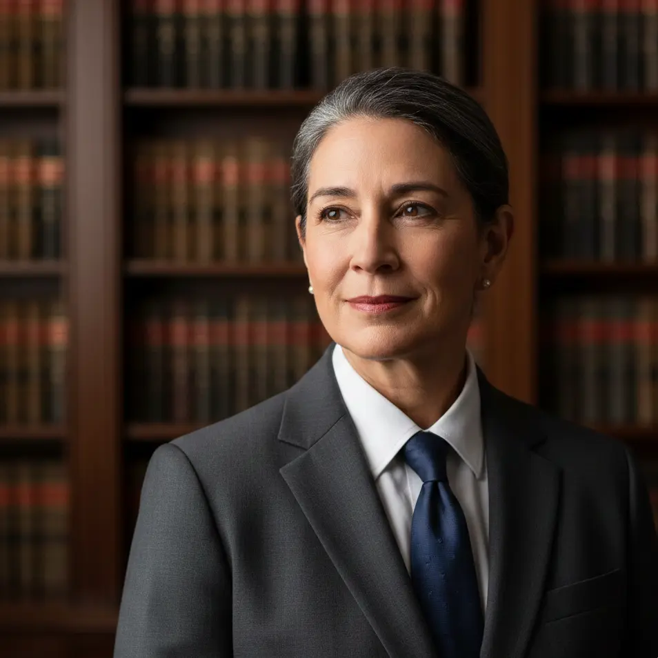 Professional headshot for traditional industries - woman in charcoal suit