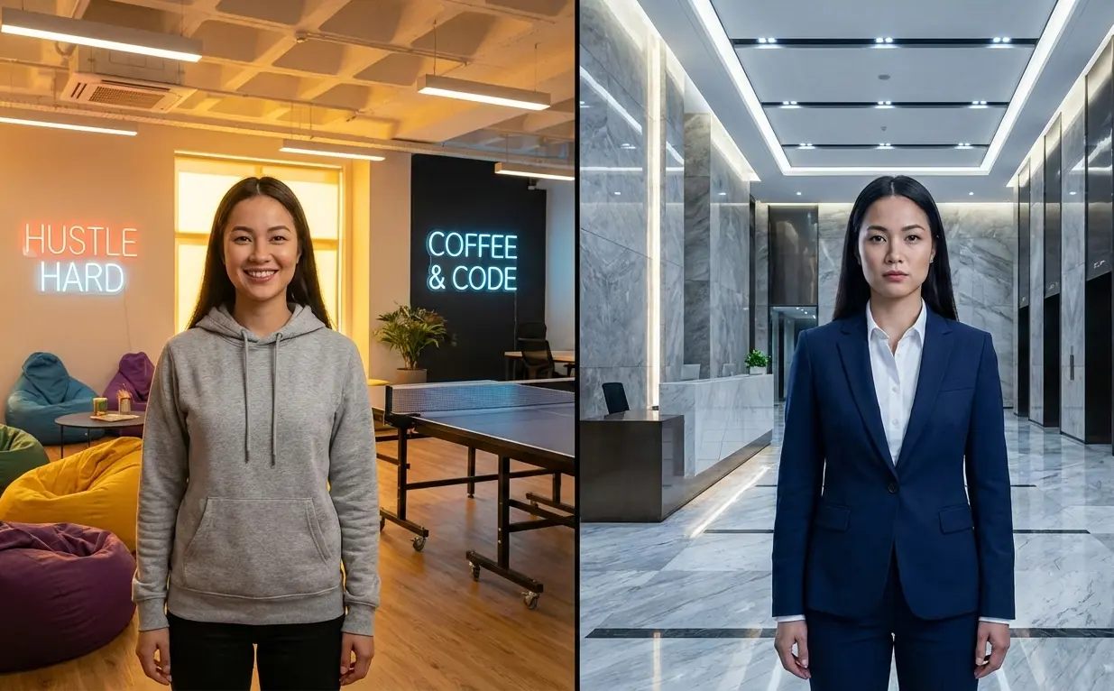 Professional identity crisis concept - one person with multiple outfit options